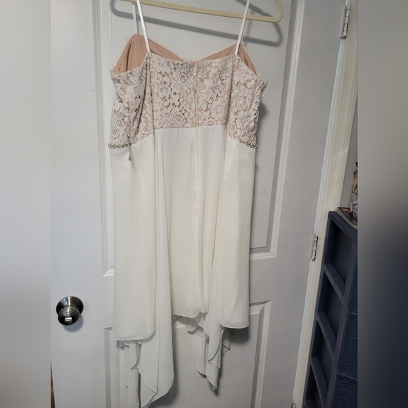NWT JODI KRISTOPHER 20 21 WHITE LACE NUDE DRESS EMPIRE WAIST - Picture 2 of 2